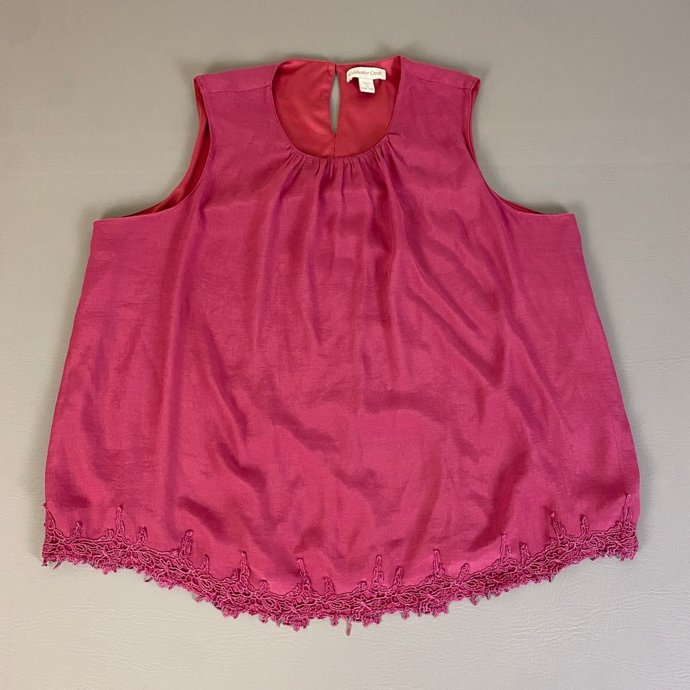 Coldwater Creek‎ Sleeveless Top 2X (20W-22W) Pink Lace Trim Blouse Classic